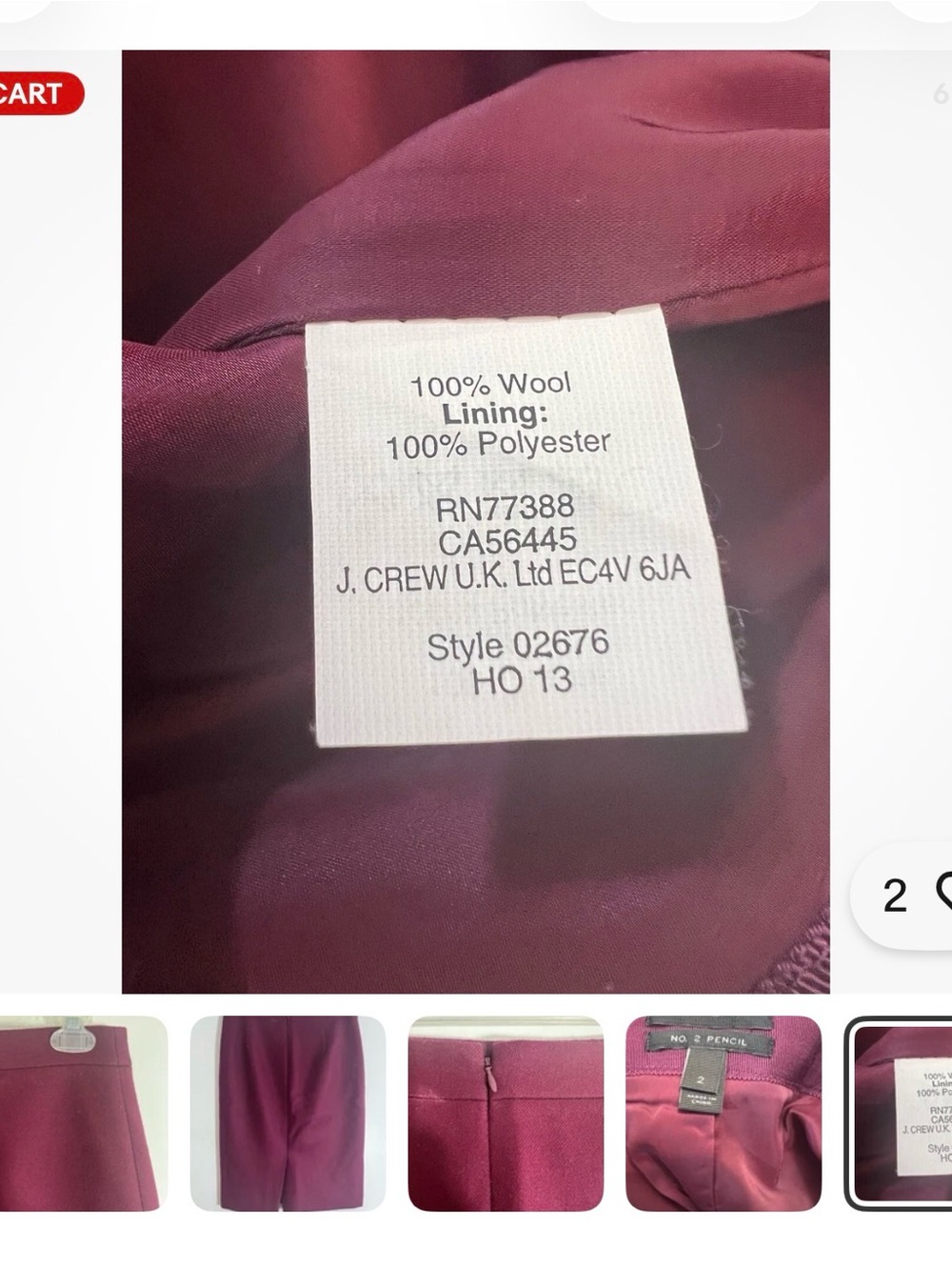 J. Crew Burgundy Pencil Skirt - Picture 3 of 6